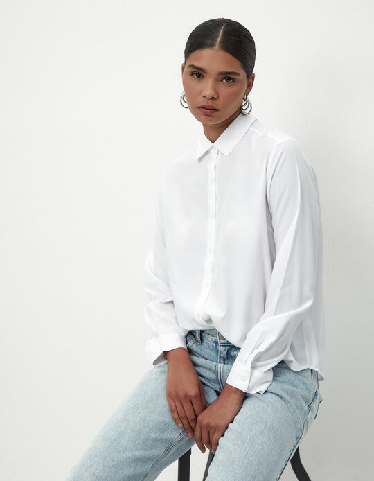 Comprar Online Camisa de Manga Comprida Popelina, Mulher, Branco