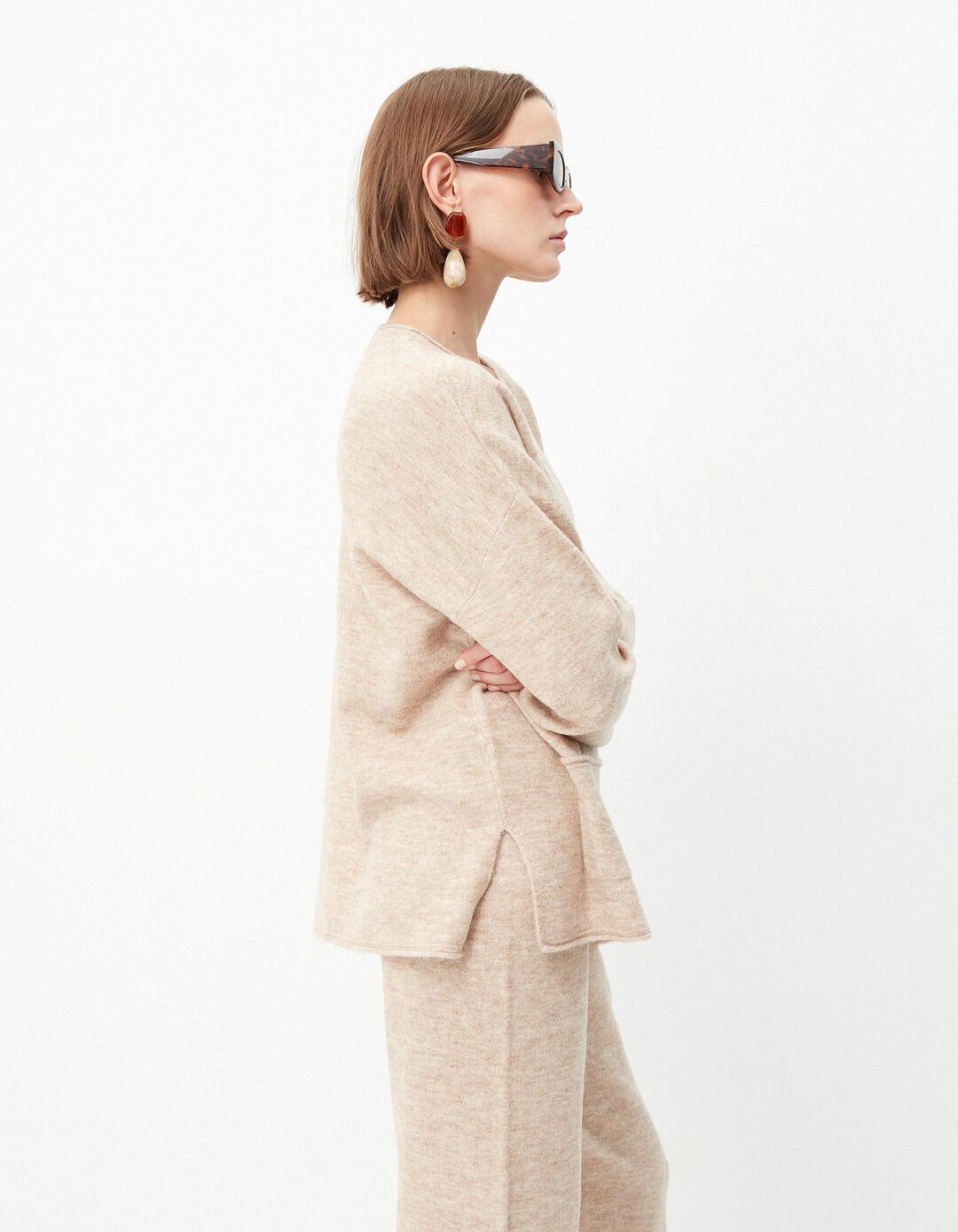 Camisola de Malha Bolsos, Mulher, Bege