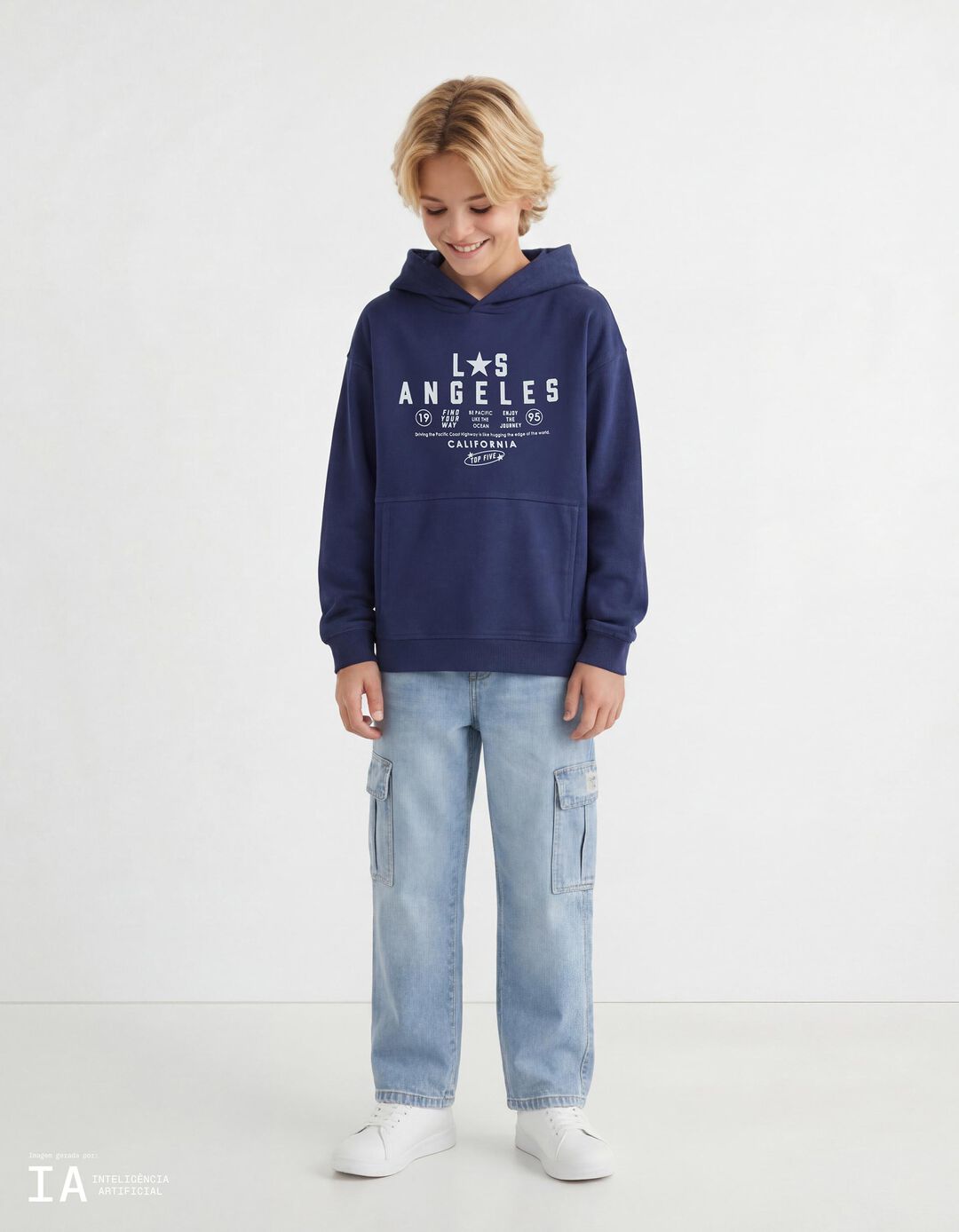 Sweatshirt com Capuz, Menino, Azul Escuro