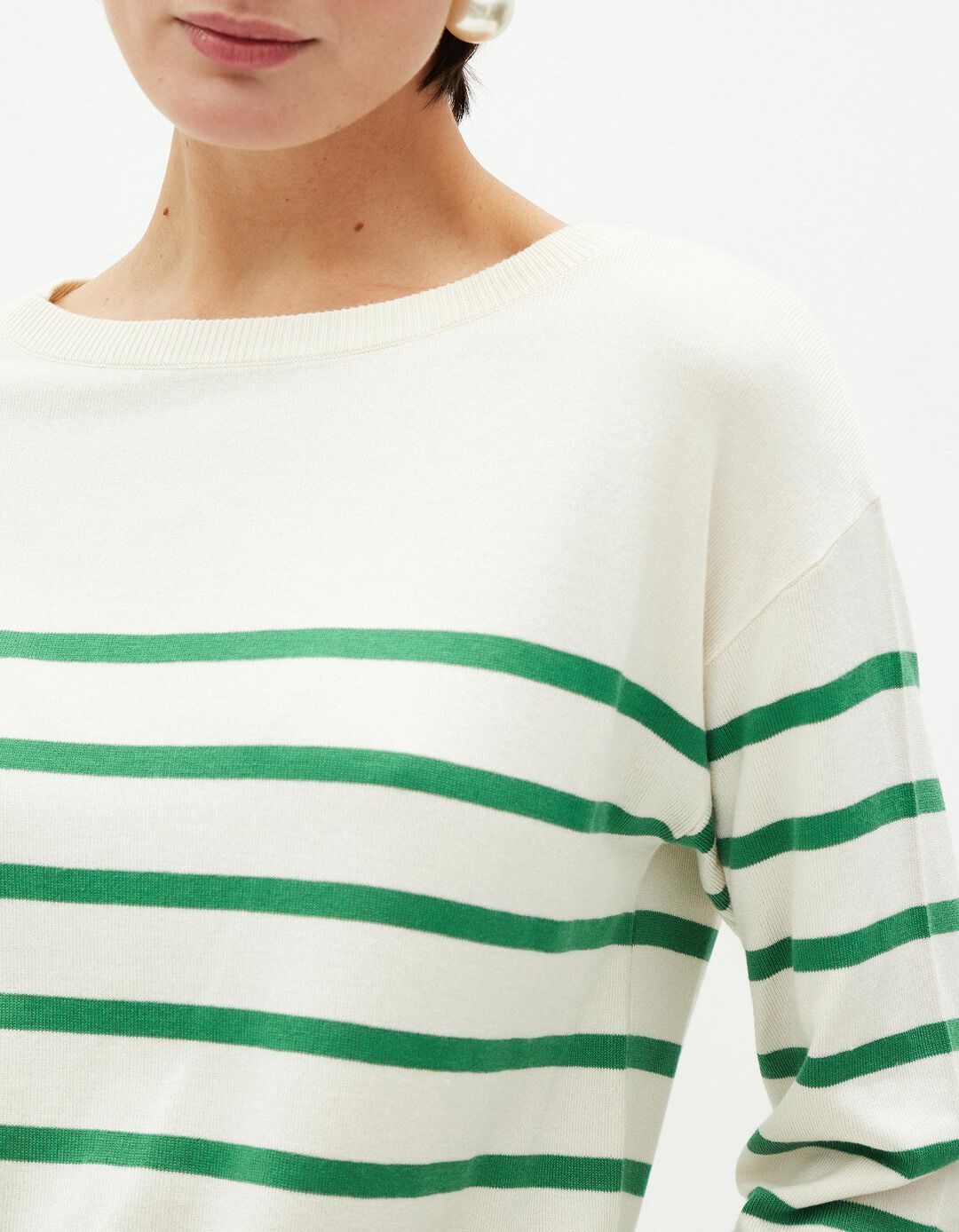 Camisola de Malha Riscas, Mulher, Bege 