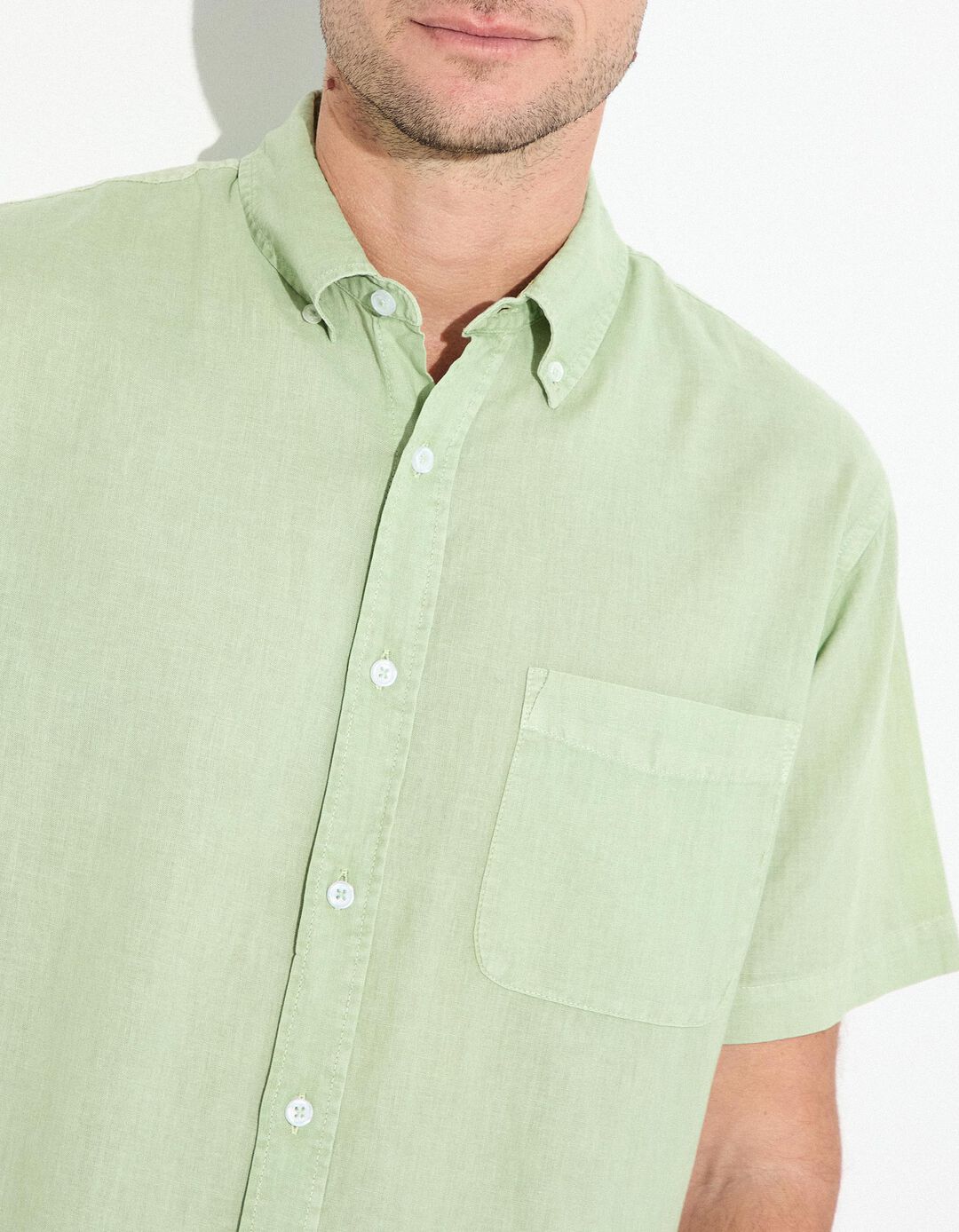 Camisa com Linho, Homem, Verde Claro