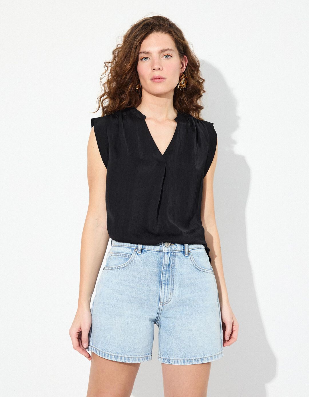 Blusa Decote em V, Mulher, Preto 