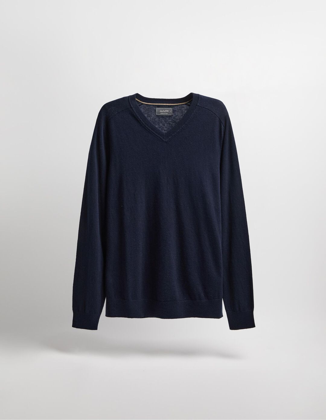 Camisola Mistura de Caxemira Decote em V, Homem, Azul Escuro