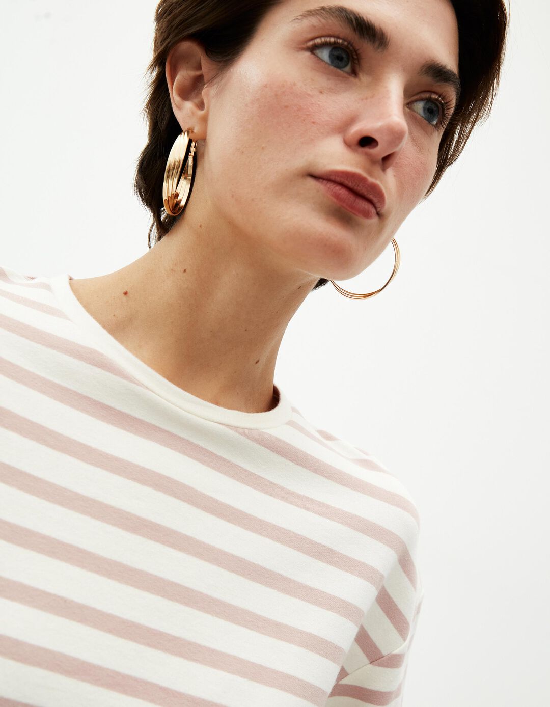 Camisola Riscas, Mulher, Rosa Claro 