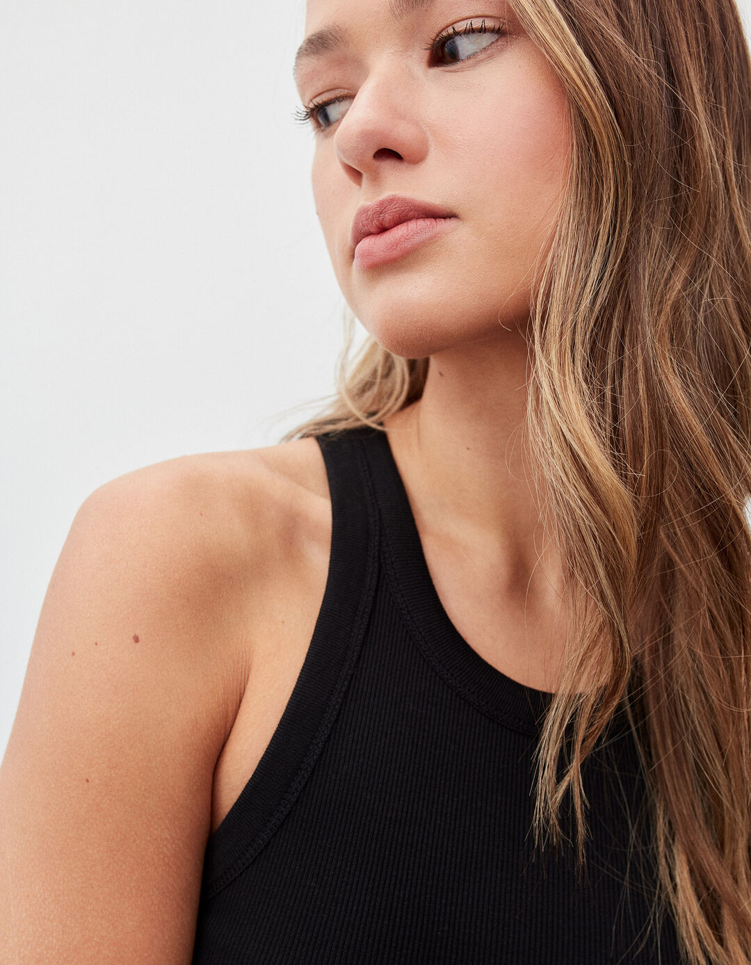 Tank Top Canelado, Mulher, Preto