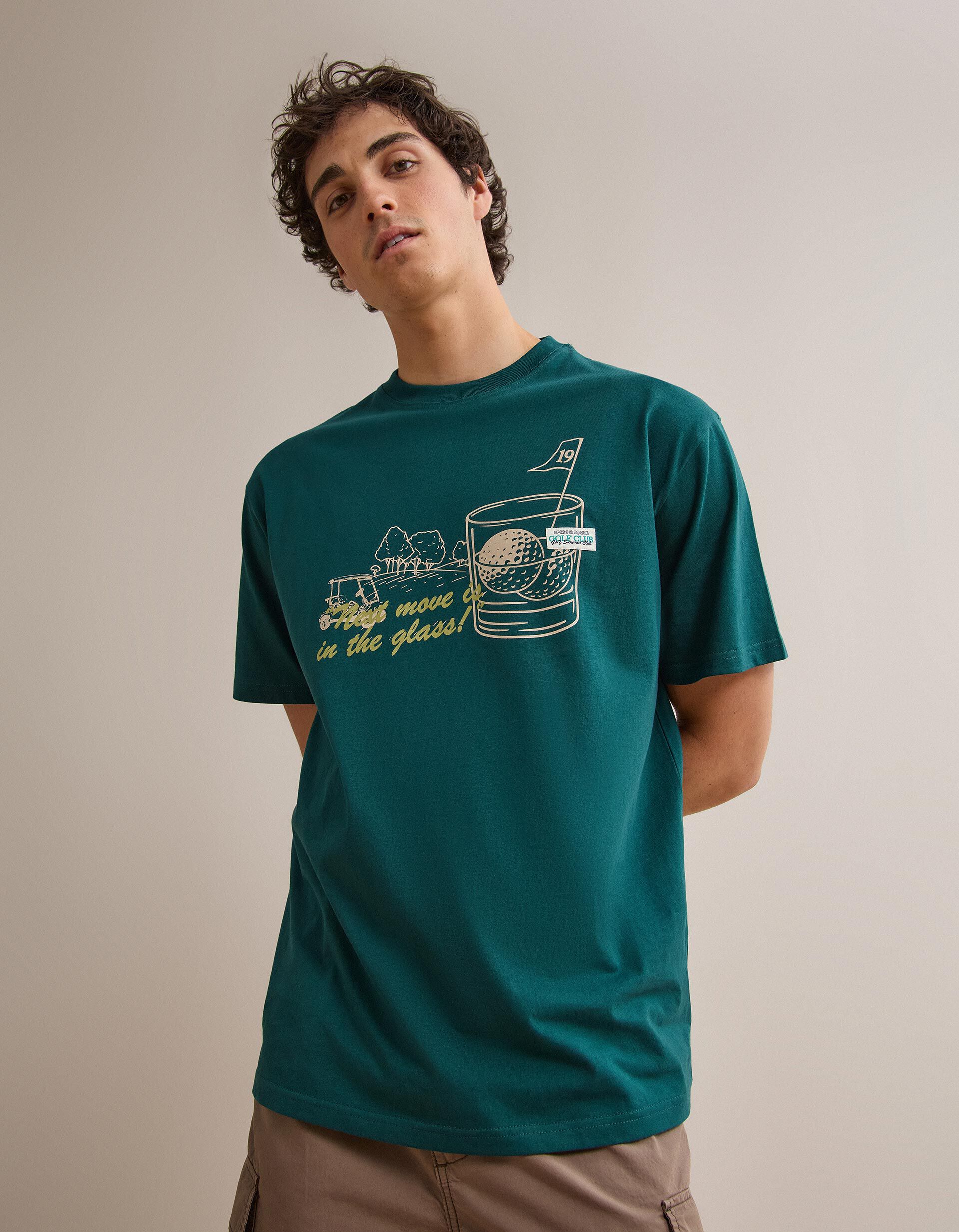 Comprar Online T-shirt Jersey Estampada, Homem, Verde Escuro