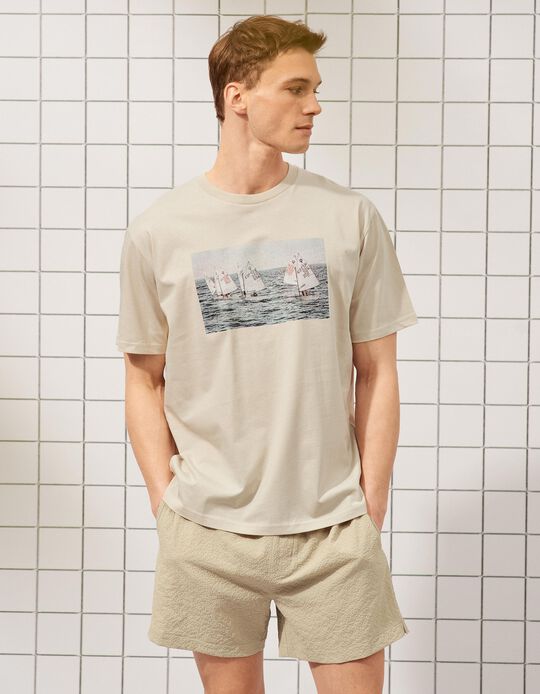 Comprar Online T-shirt Estampada, Homem, Cinzento Claro