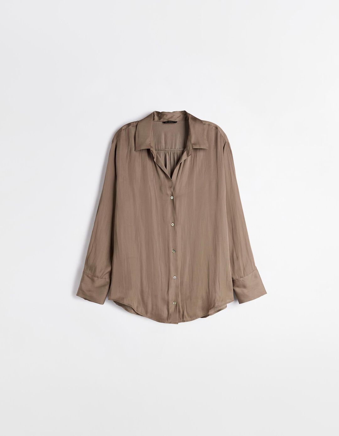 Camisa Acetinado, Mulher, Bege Escuro 
