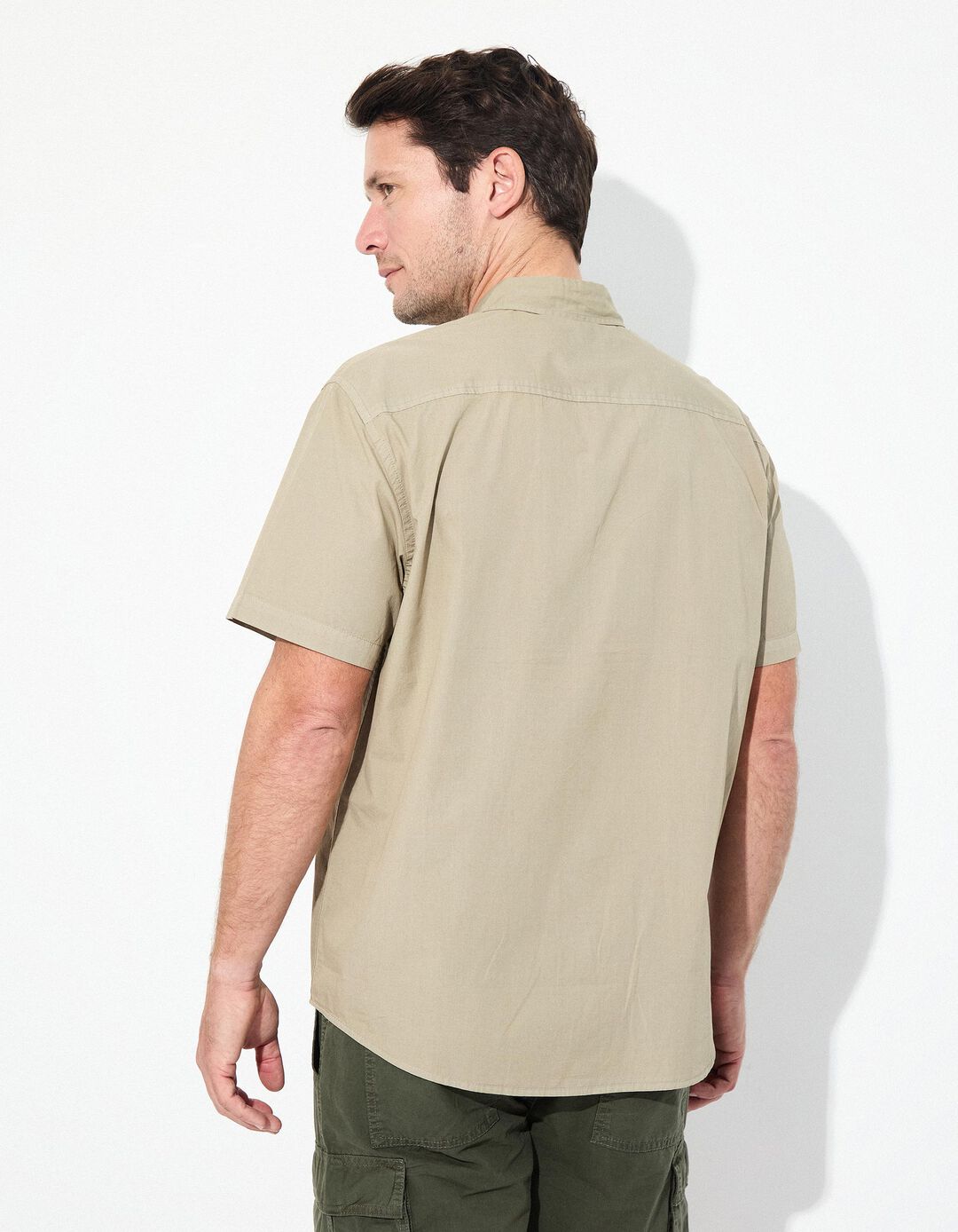Camisa Manga Curta, Homem, Bege Escuro