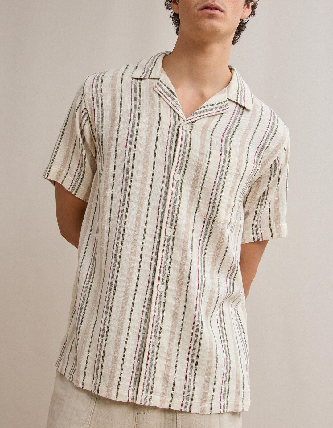 Camisa Riscas, Homem, Bege