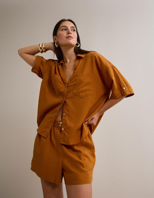 Comprar Online Blusa com linho, Mulher, Castanho Claro 