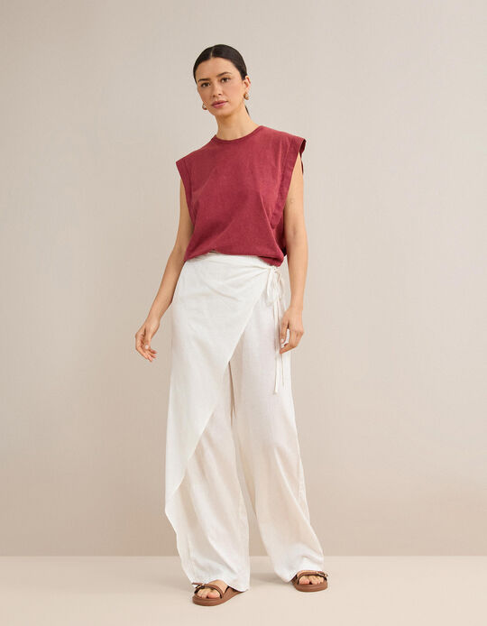 Comprar Online Cal&ccedil;as Pareo Com Linho, Mulher, Branco
