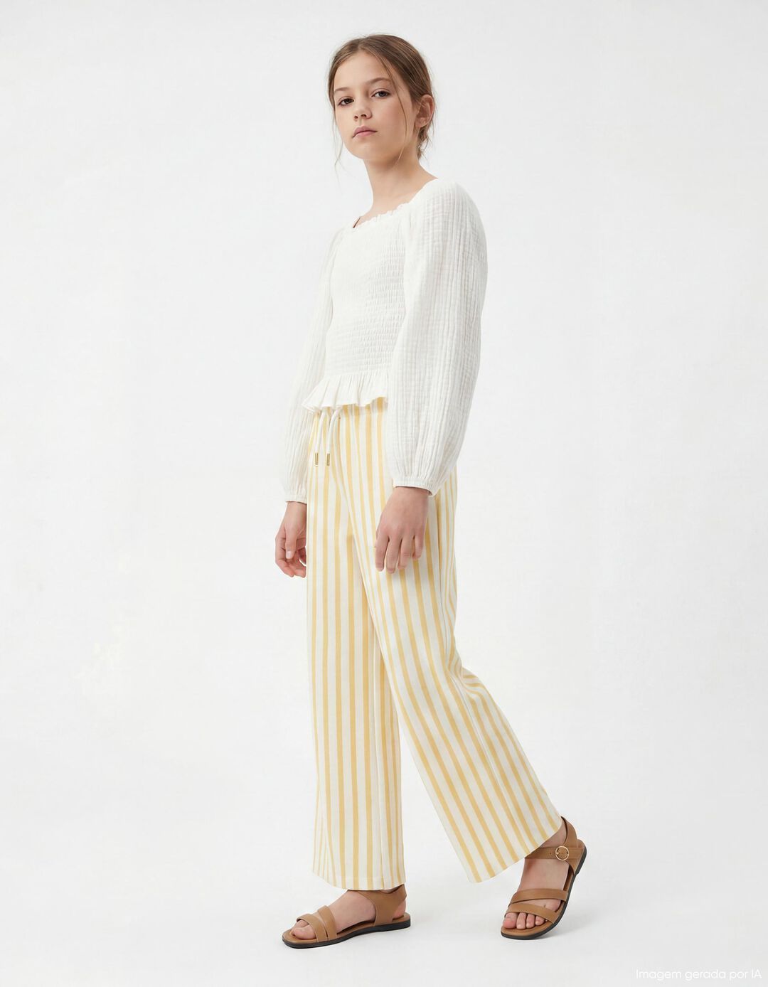 Cal&ccedil;as Riscas, Menina, Amarelo Claro