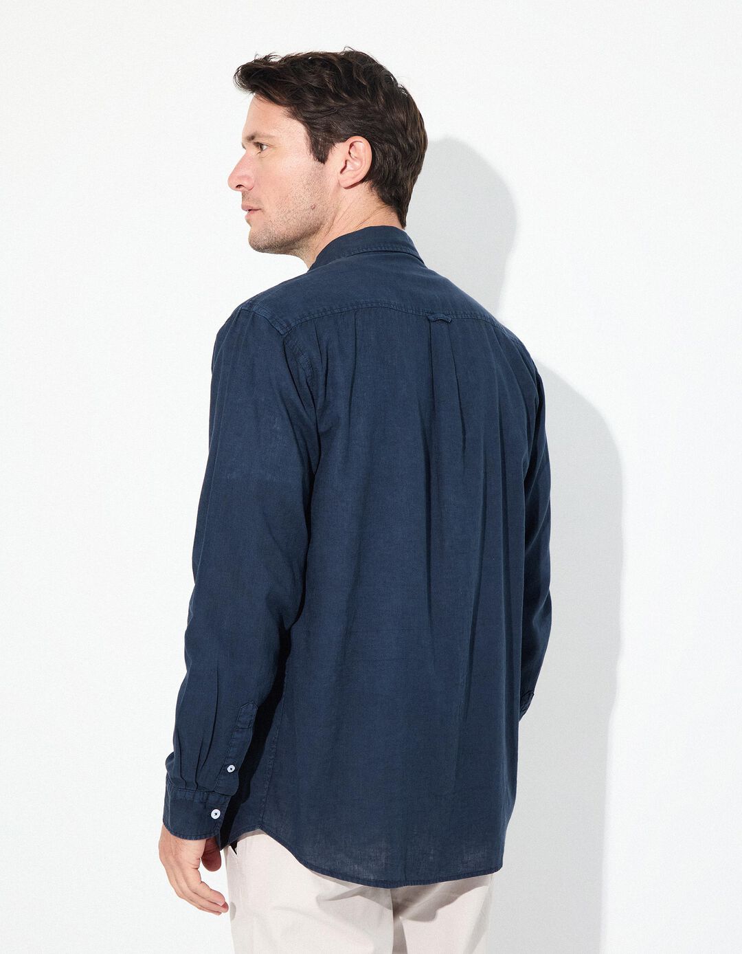 Camisa com Linho, Homem, Azul Escuro 
