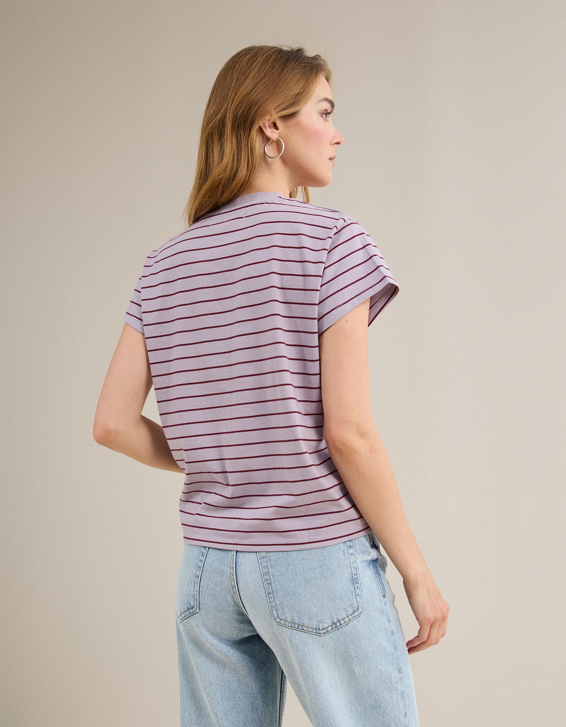 Comprar Online T-shirt &agrave;s Riscas, Mulher, Roxo