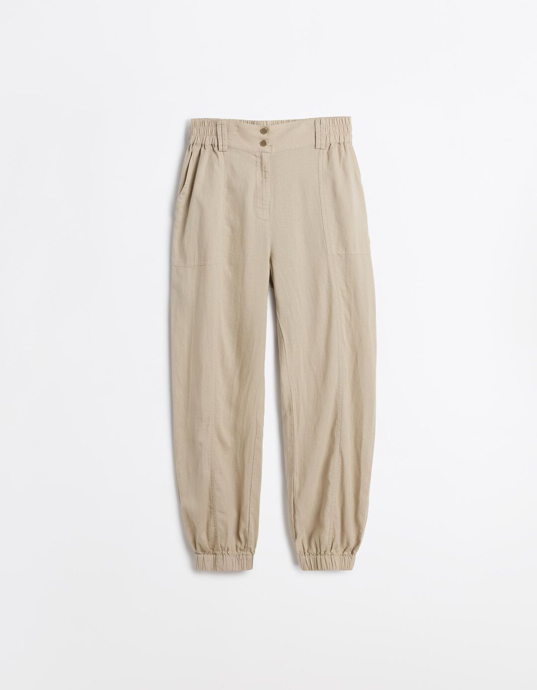 Cal&ccedil;as Joggers Com Linho, Mulher, Bege