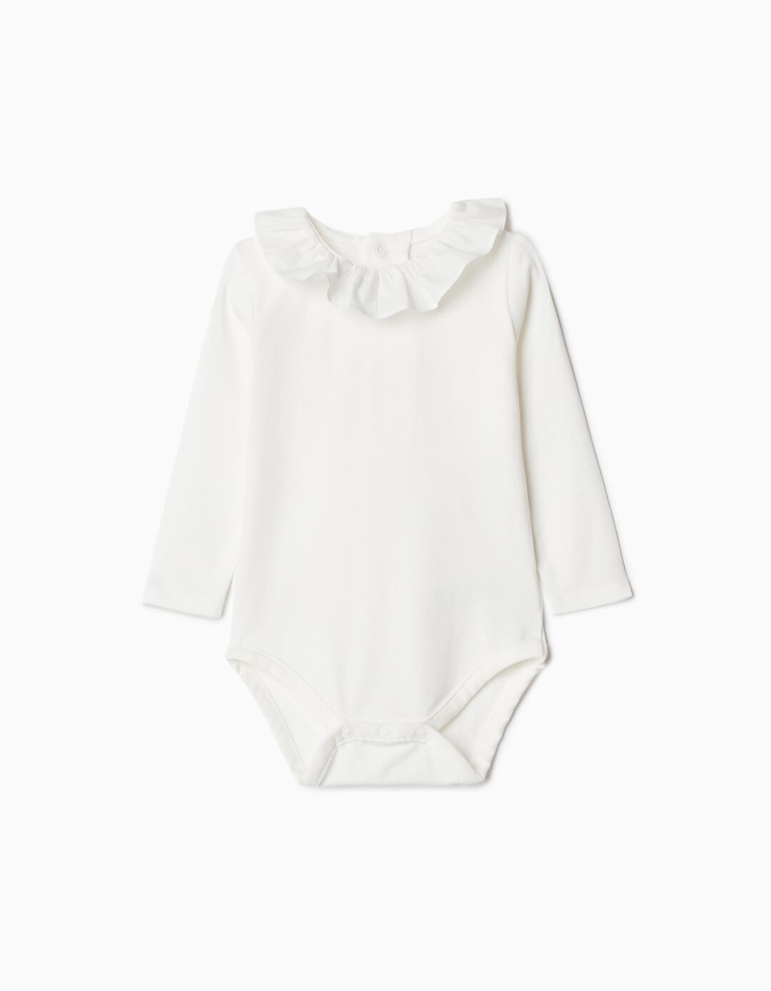 Body de Manga Comprida Gola Folho, Recém-nascido, Branco
