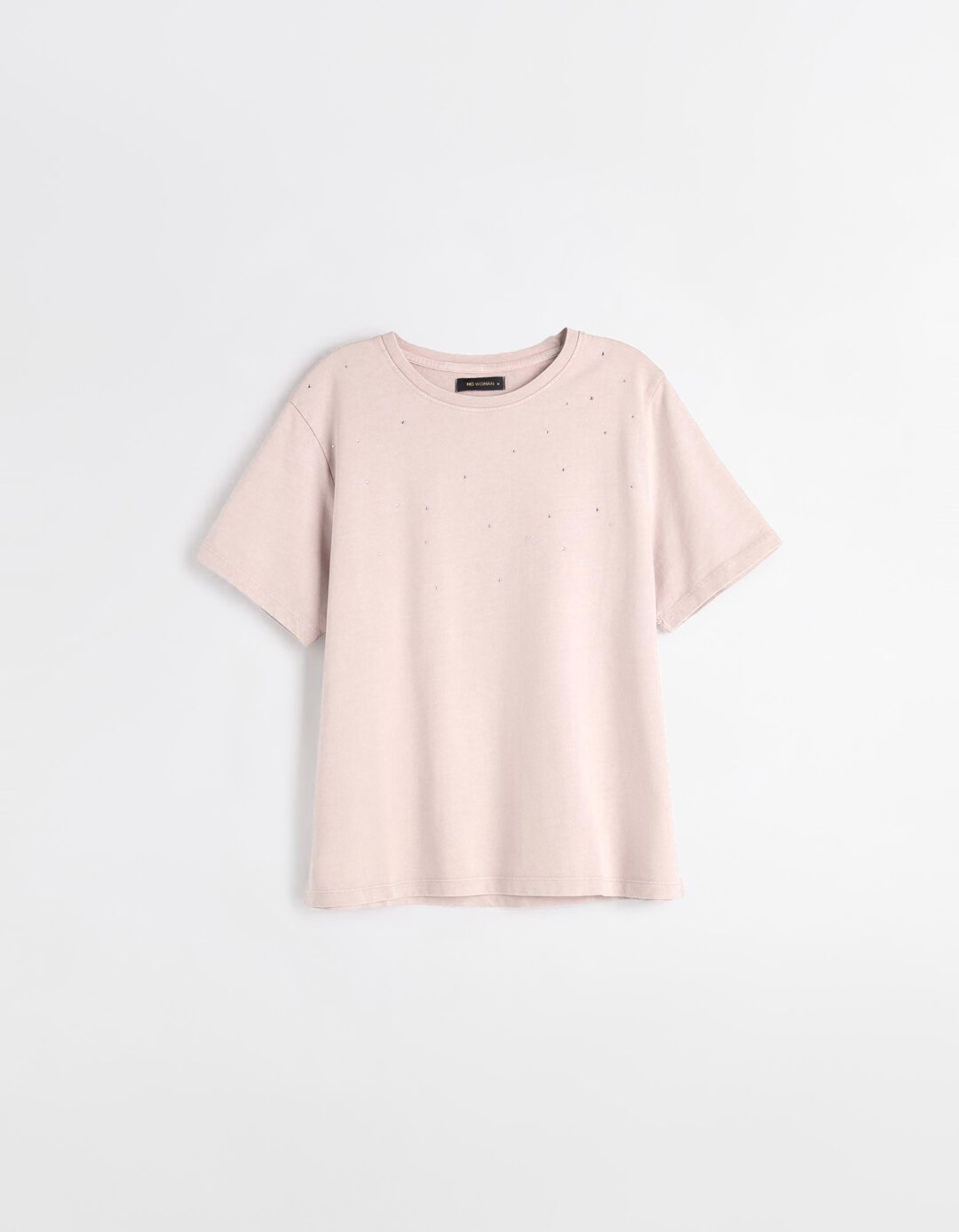 T-shirt com Brilhantes, Mulher, Rosa
