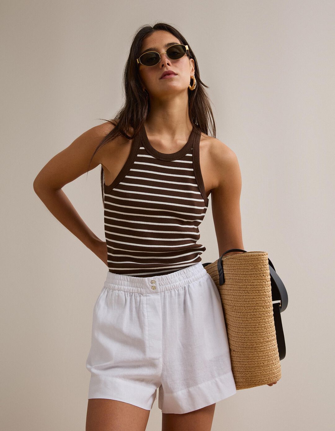 Tank Top Canelado, Mulher, Castanho Escuro