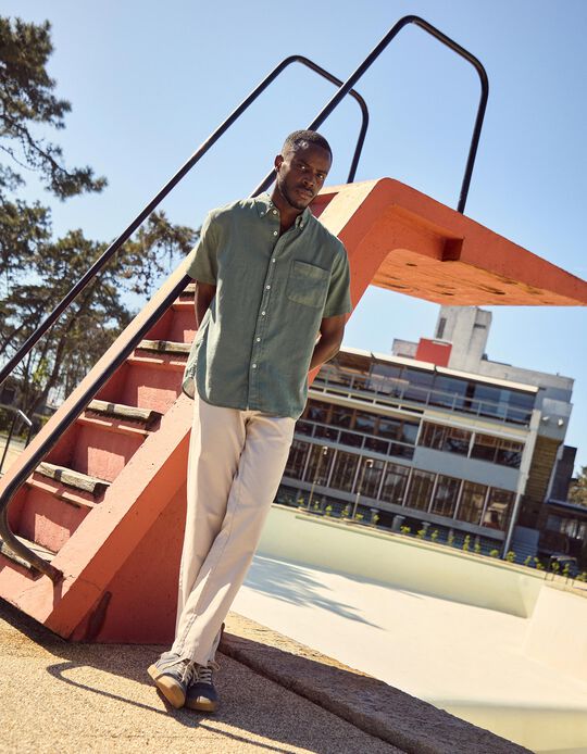Comprar Online Calças Chino com Linho, Homem, Bege
