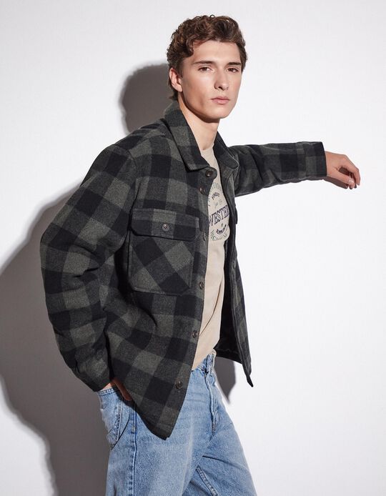 Comprar Online Sobrecamisa Mistura de Lã, Homem, Verde Escuro