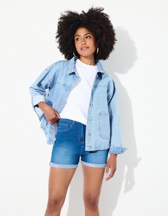Comprar Online Calções de Ganga, Mulher, Azul Claro 