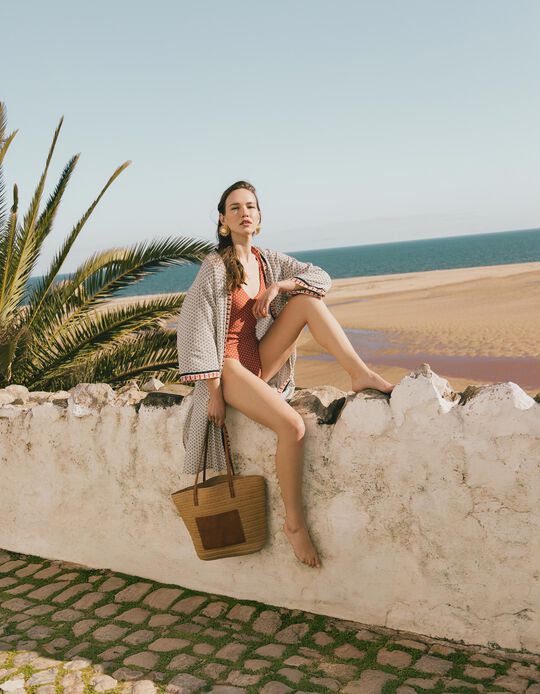 Comprar Online Kimono Estampado, Mulher, Bege Claro 
