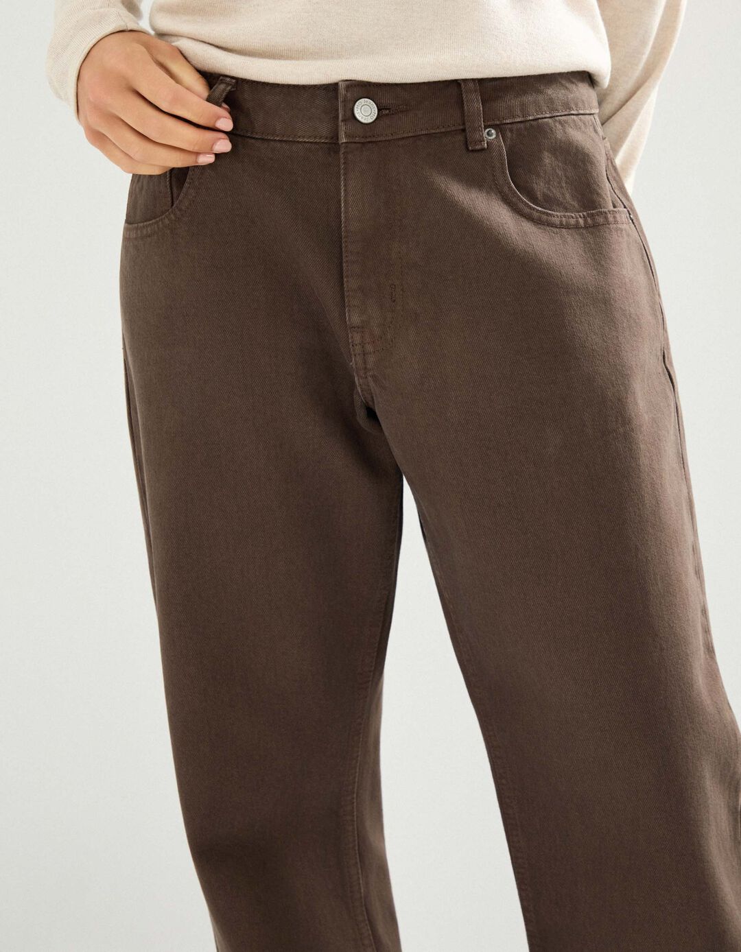 Calças de Ganga 'Straight Fit', Mulher, Castanho Escuro