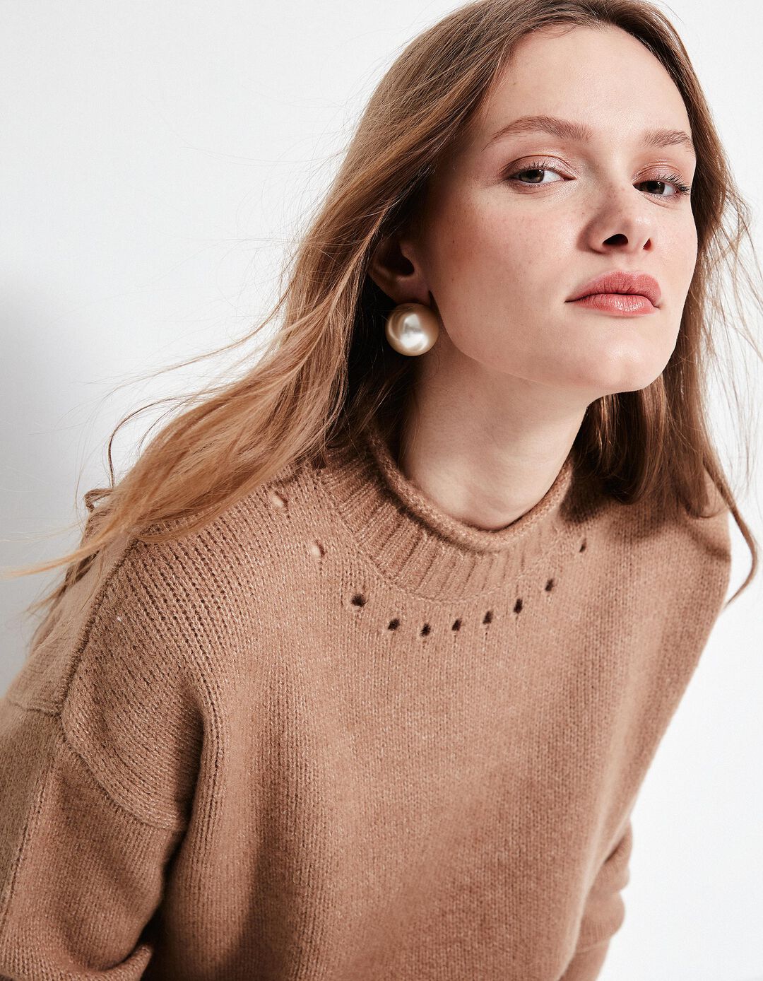 Camisola de Malha, Mulher, Bege