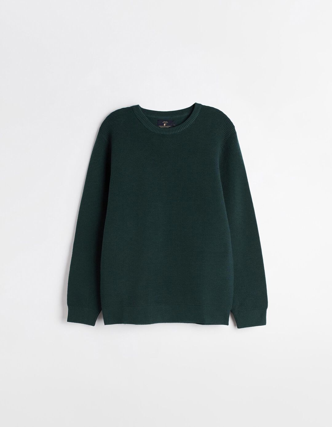 Camisola Malha Otomana Decote Redondo, Homem, Verde Escuro