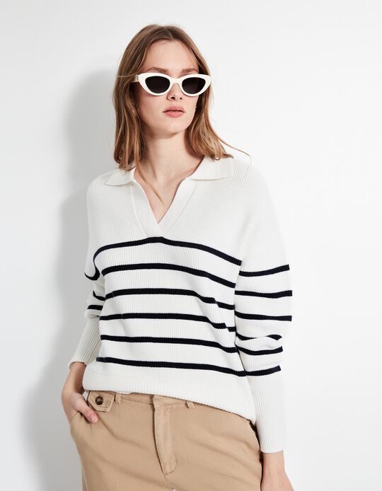 Comprar Online Camisola de Malha Polo, Mulher, Bege Claro