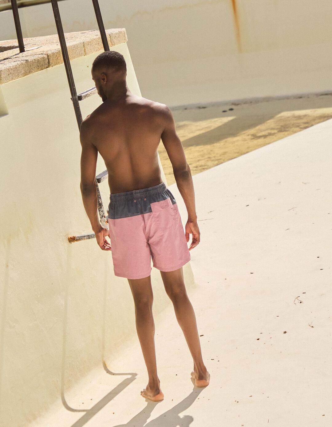 Calções de Banho com Contraste, Homem, Rosa Escuro