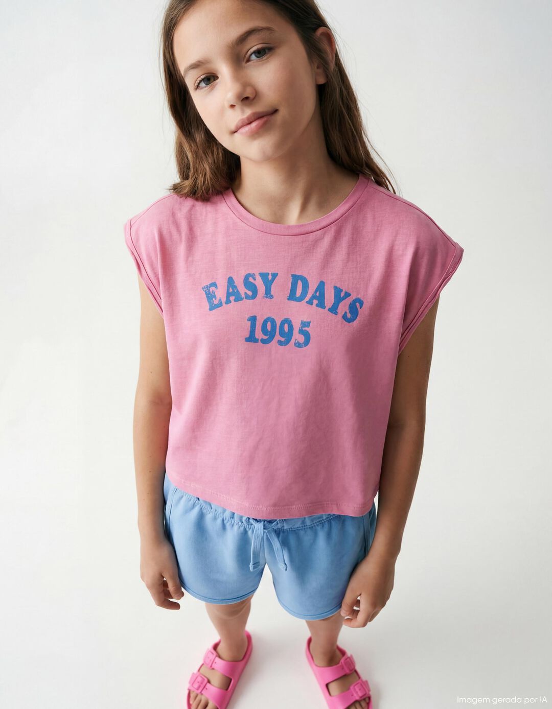 T-shirt Estampada, Menina, Rosa