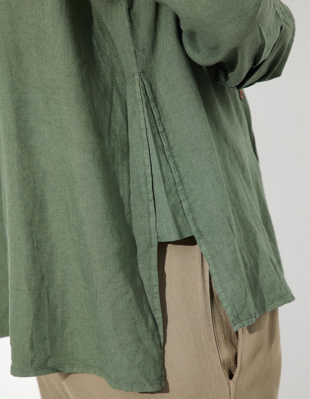 Blusa com Linho, Mulher, Verde Escuro
