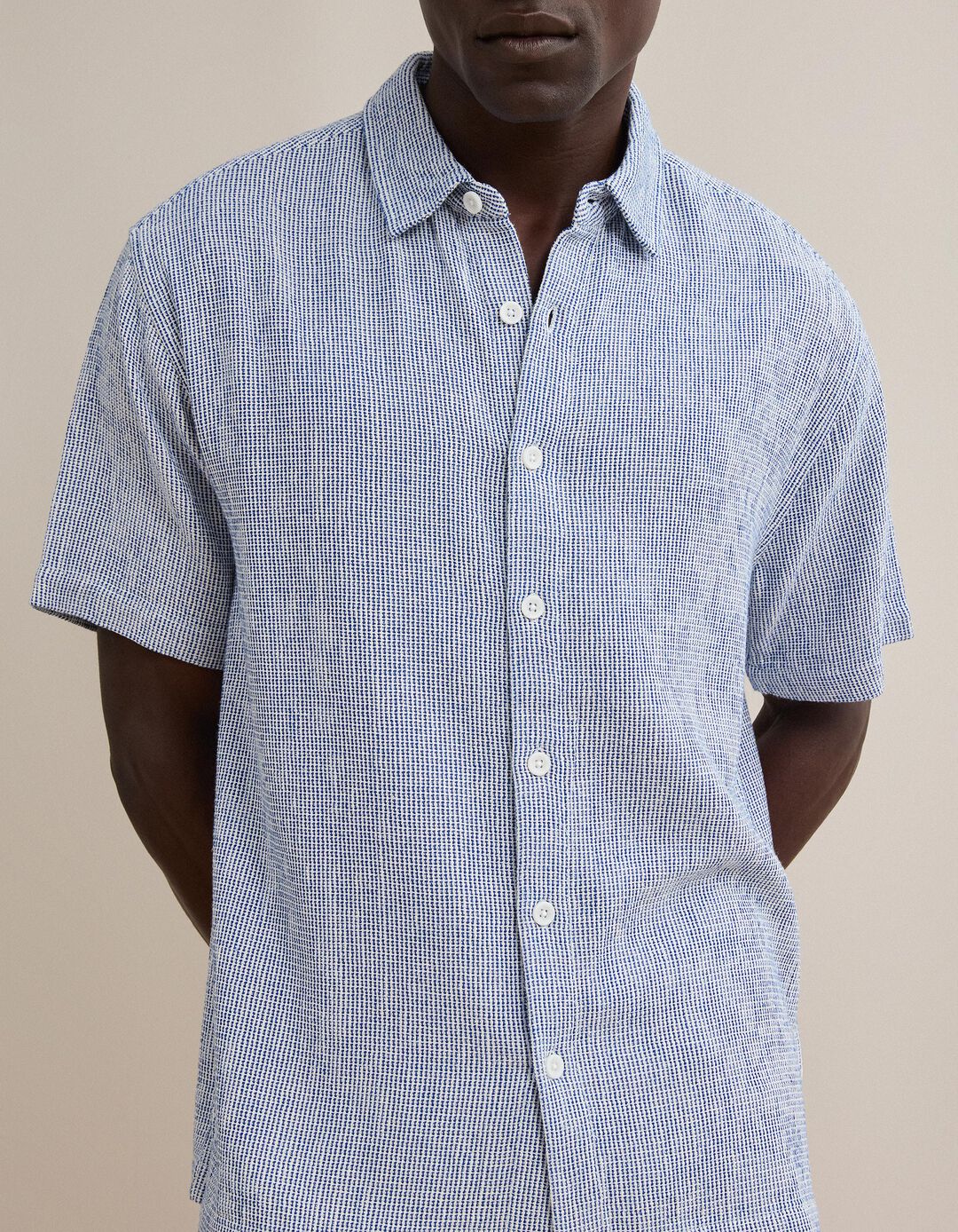 Camisa &Agrave;s Riscas, Homem, Azul Escuro