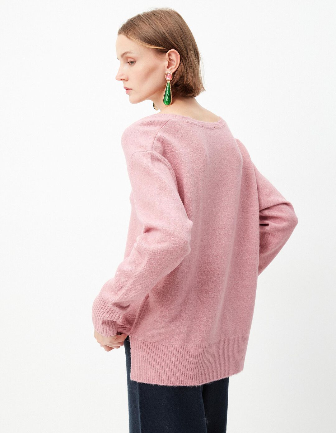 Camisola de Malha Decote em V, Mulher, Rosa