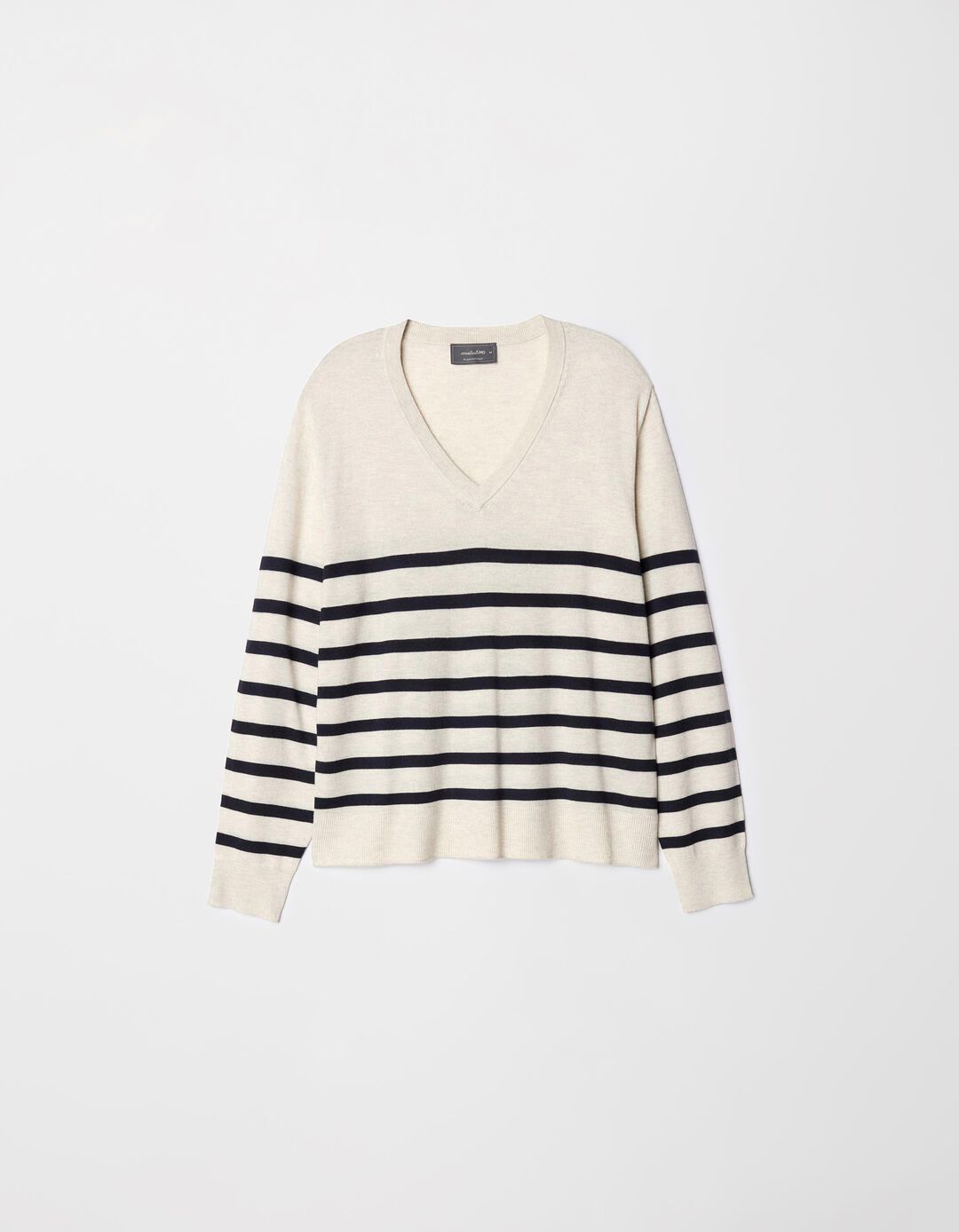 Camisola Mistura de Caxemira Riscas, Mulher, Bege Claro
