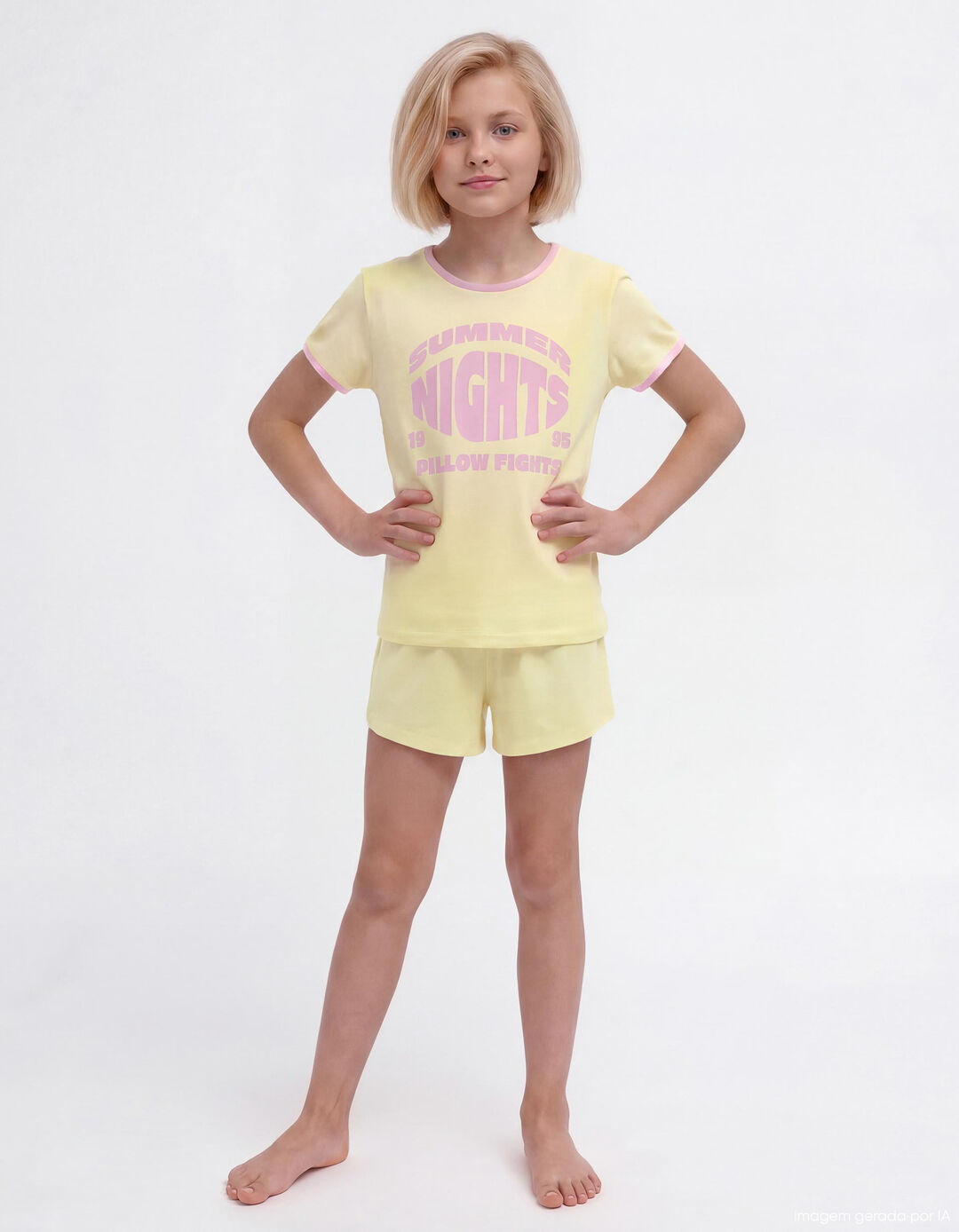 Pijama, Menina, Amarelo Claro