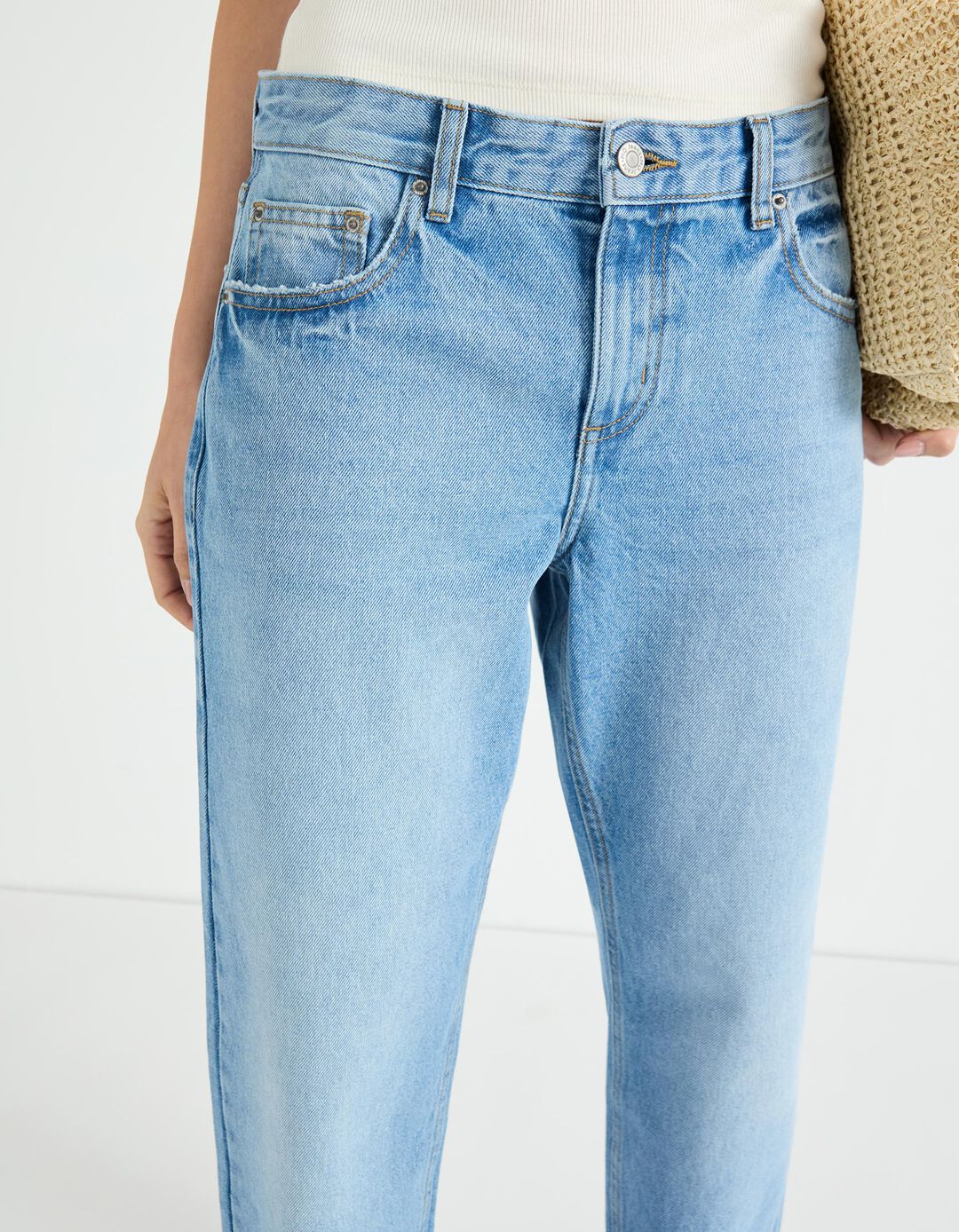 Calças de Ganga 'Straight Fit', Mulher, Azul Claro