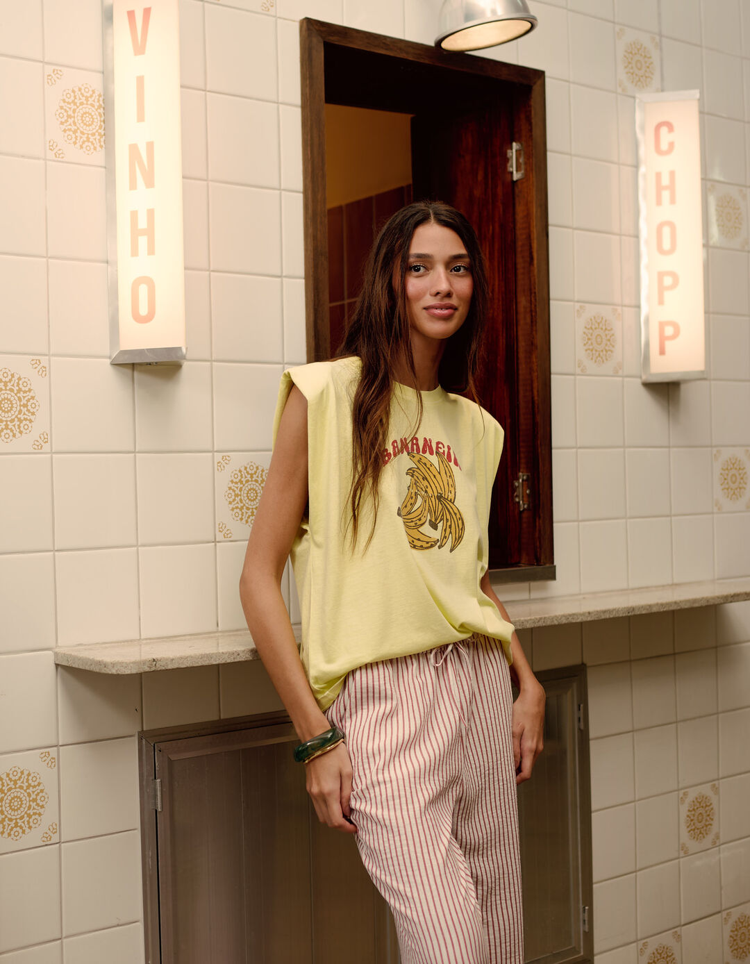 T-shirt Estampada, Mulher, Amarelo Claro