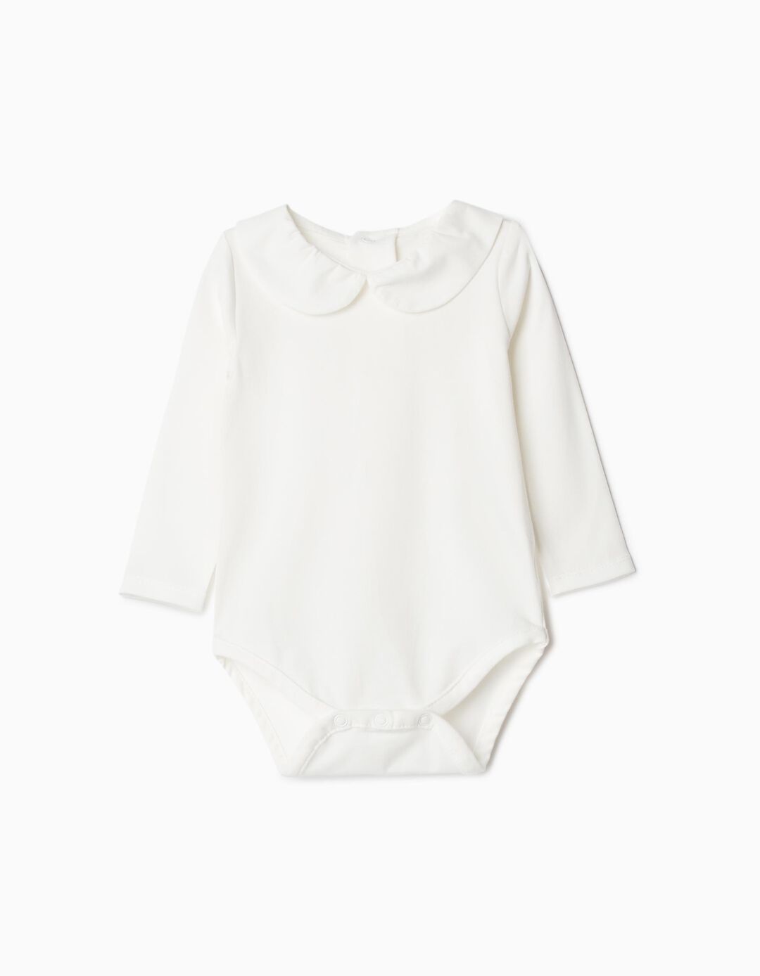 Body de Manga Comprida Gola, Recém-nascido, Branco