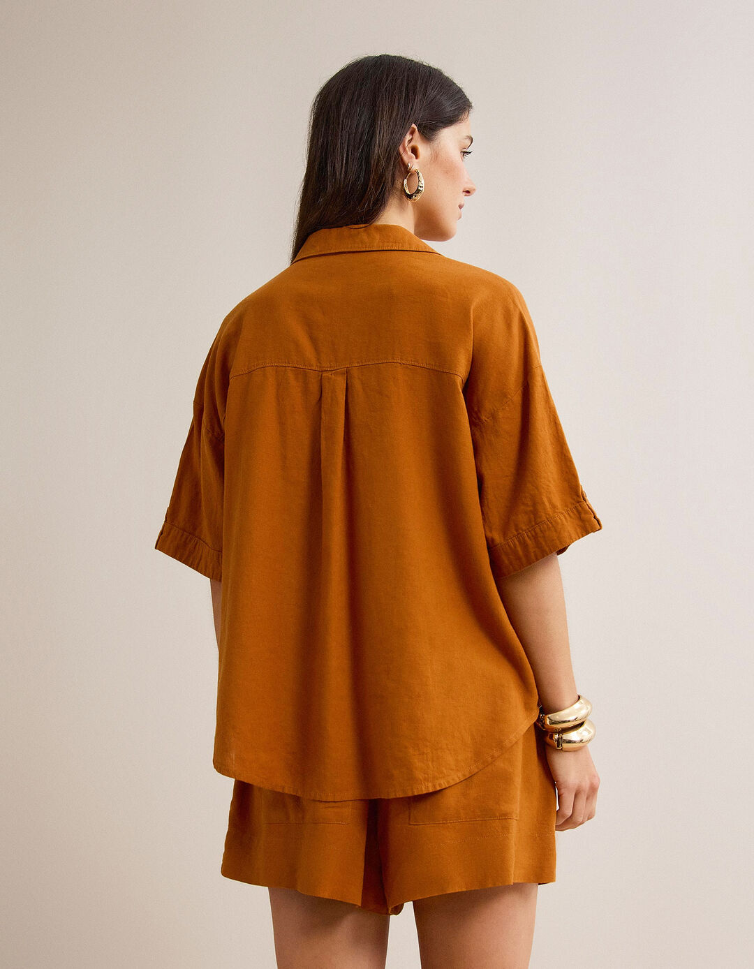 Blusa com linho, Mulher, Castanho Claro 