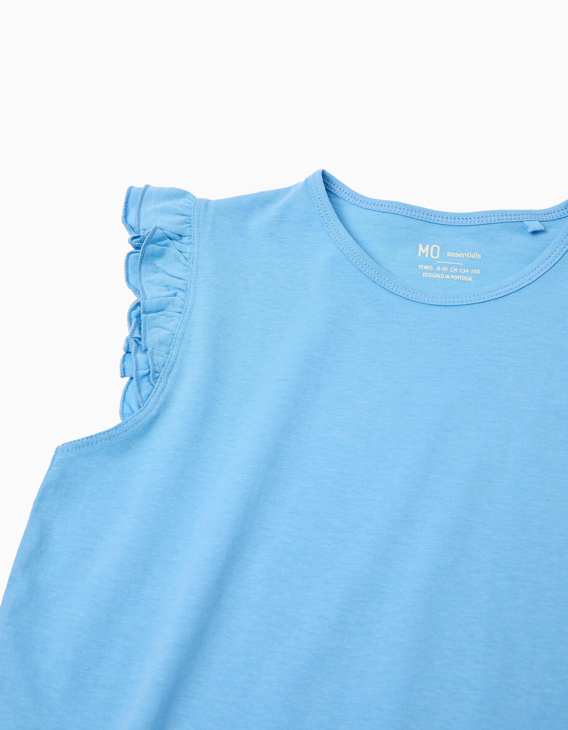 Comprar Online T-shirt Folhos, Menina, Azul Claro