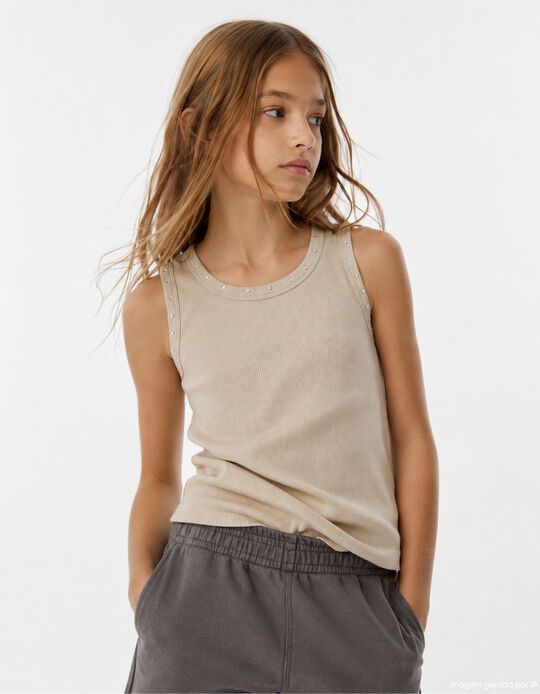 Comprar Online Top de Malha Canelada, Menina, Bege