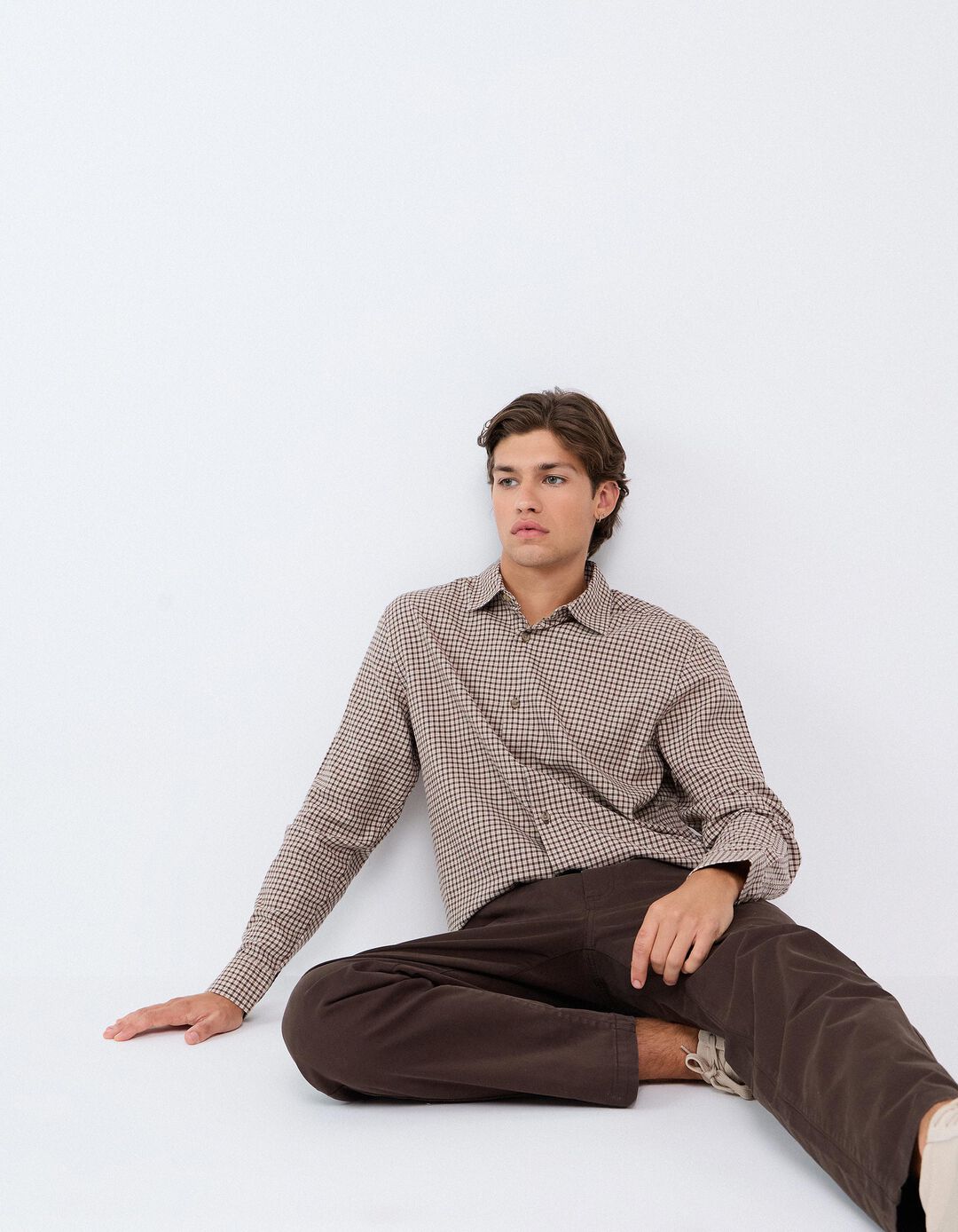 Camisa Slim Com Padr&atilde;o, Homem, Bege