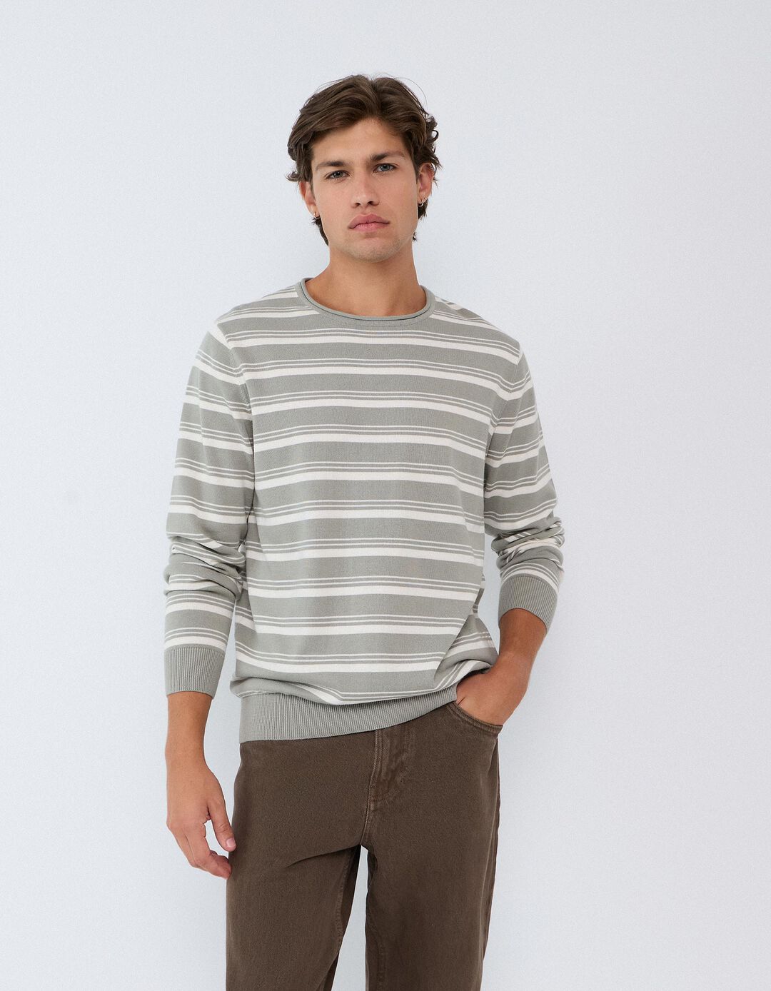 Camisola &Agrave;s Riscas, Homem, Cinzento Claro