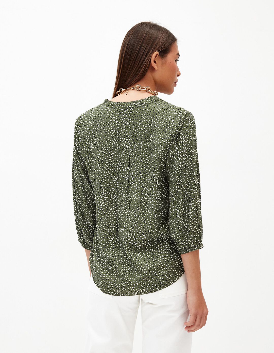 Blusa Estampada Decote em V, Mulher, Verde
