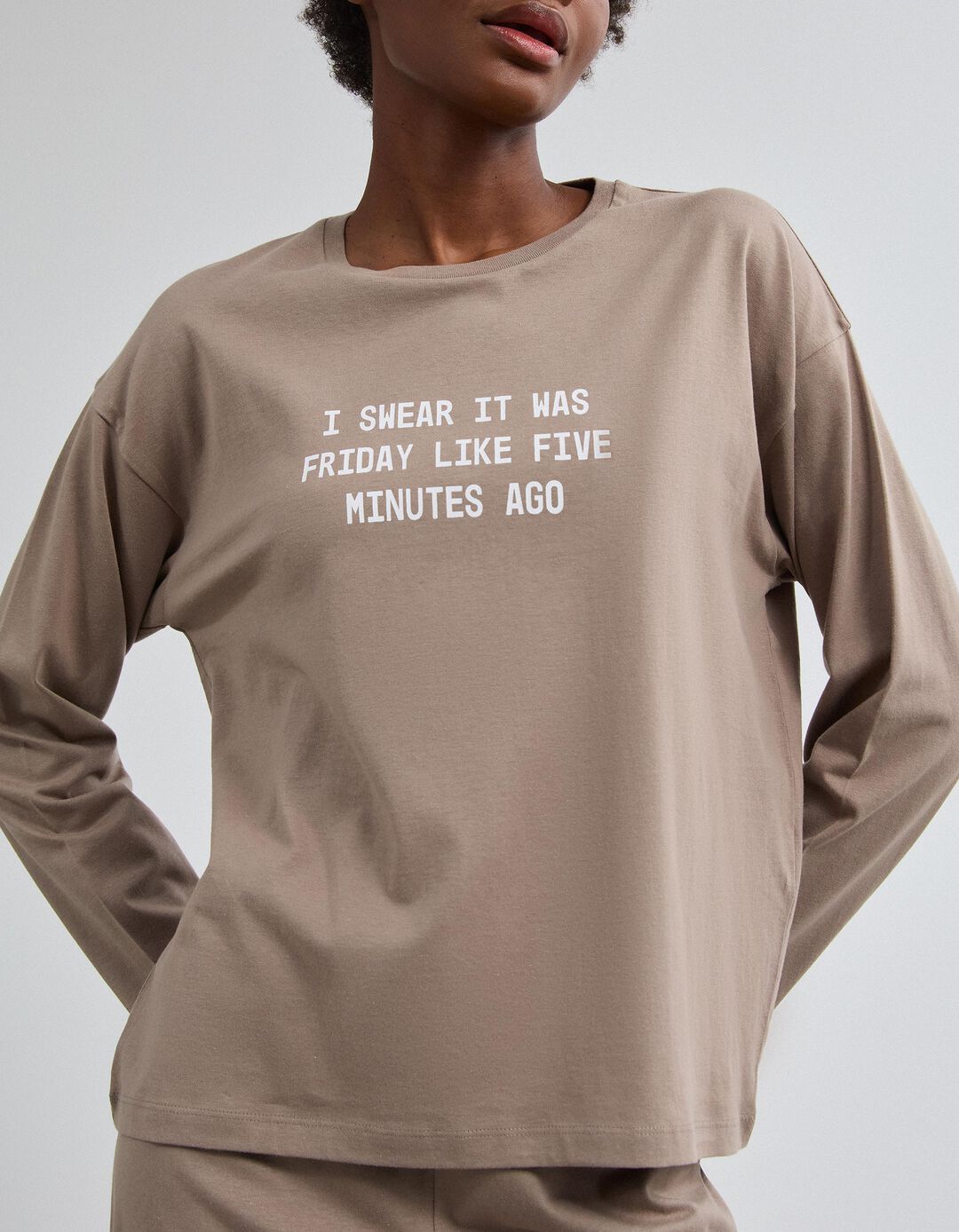 Pijama Jersey Estampado, Mulher, Castanho Claro