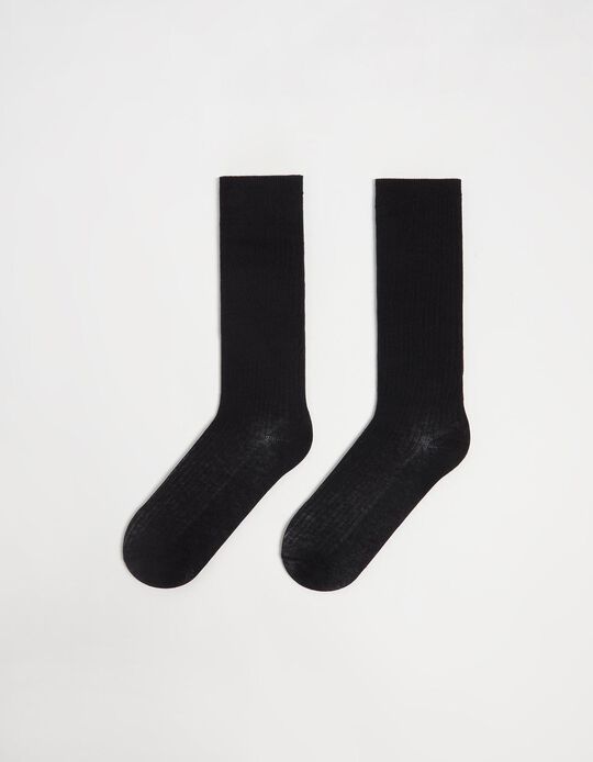 Comprar Online Meias Altas Caneladas, Mulher, Preto