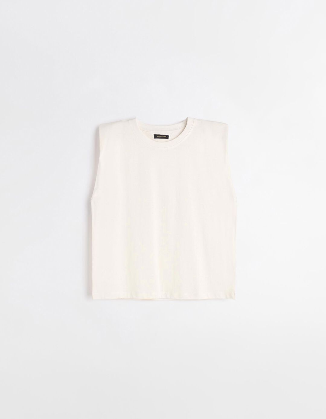 T-shirt com Ombreiras, Mulher, Bege Claro